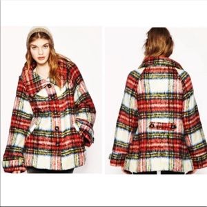 NWOT Free People Plaid Check Sz XS Pea Jacket